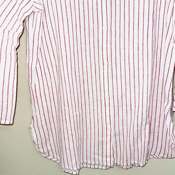 Chaps NWT White Red Stripe Bell Sleeve Button Down Linen Blend Top Small Women’s - Picture 5 of 11